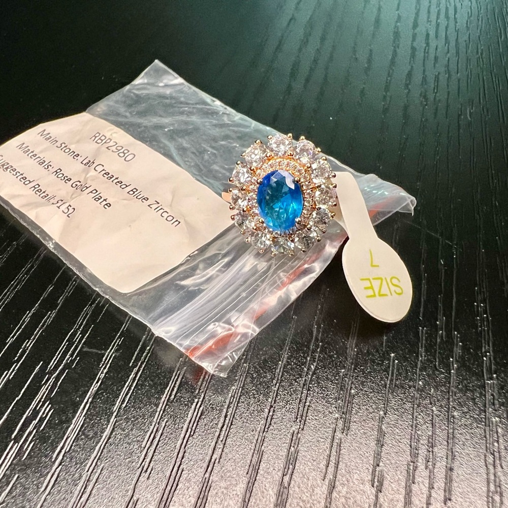 Ring Bomb Party Lab-Created Blue Zircon & Rose-Gold Plate - Size 7 Women's Ring